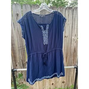 Miss Me Embroidered Navy Peasant Top – Size Large